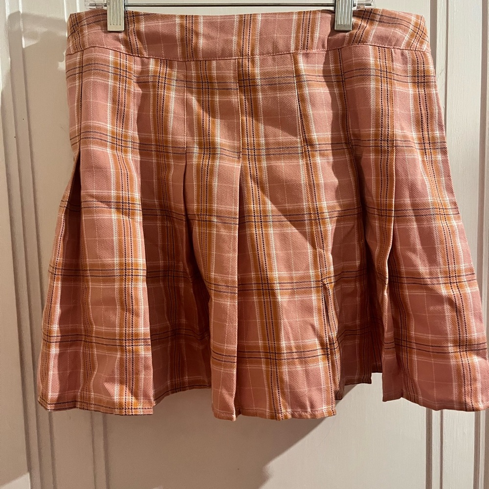 Chic Plaid A-Line Skirt in Peach